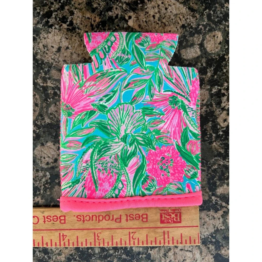 Lilly Pulitzer Insulated Can Cooler Sleeve Pink Green Floral Tropical Print